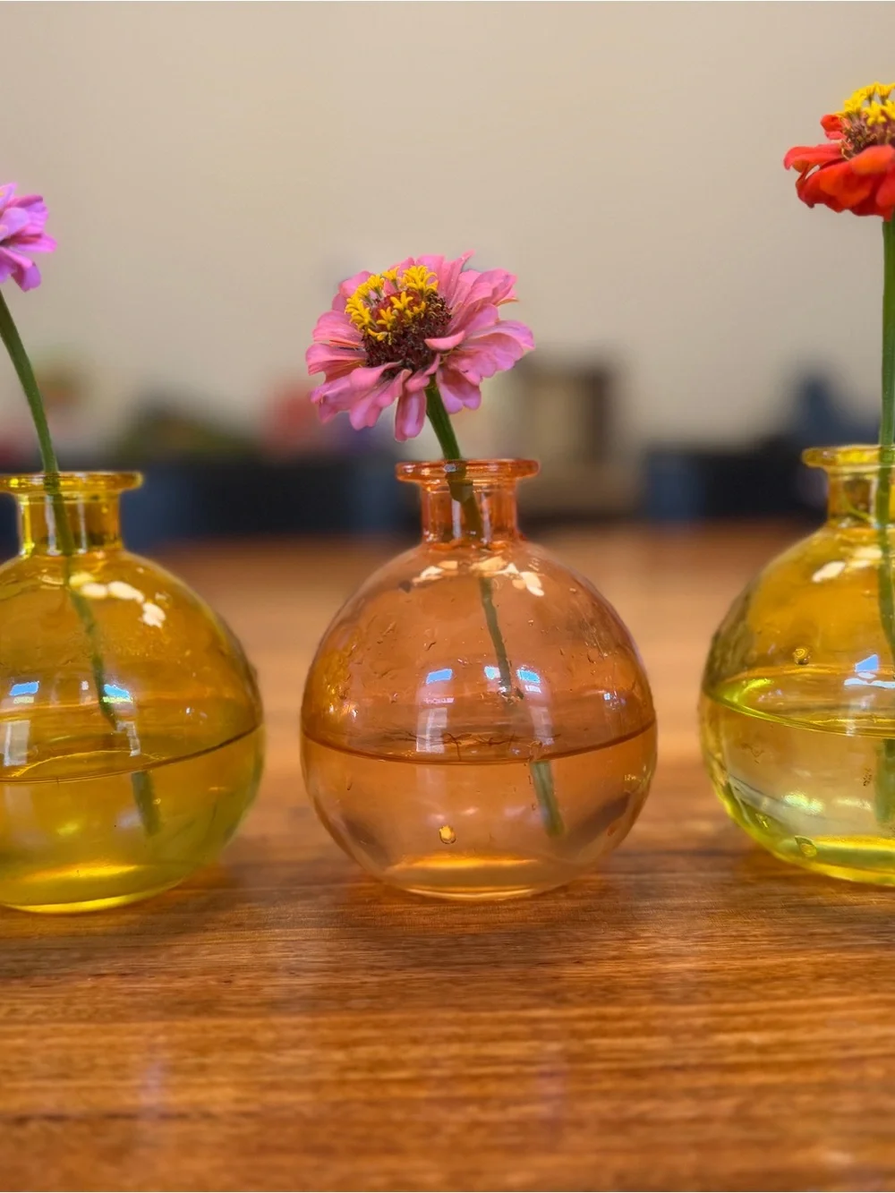 Art Glass Bud Vases - Set of 8 (Yellow, Orange, Green)
